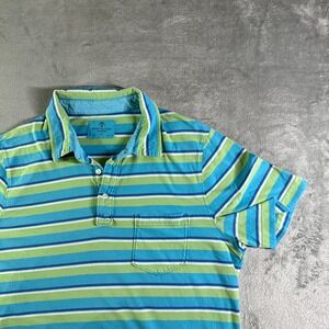 Martin+Osa Striped Polo Shirt Blue Green White Cotton Casual Size L